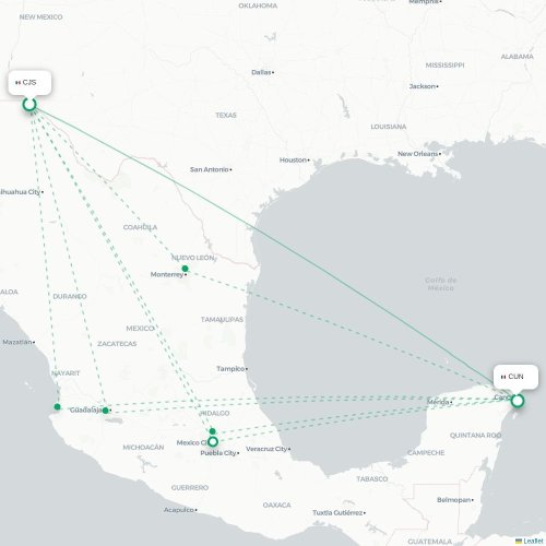 Ciudad Juarez - Cancun karta över direktflyg
