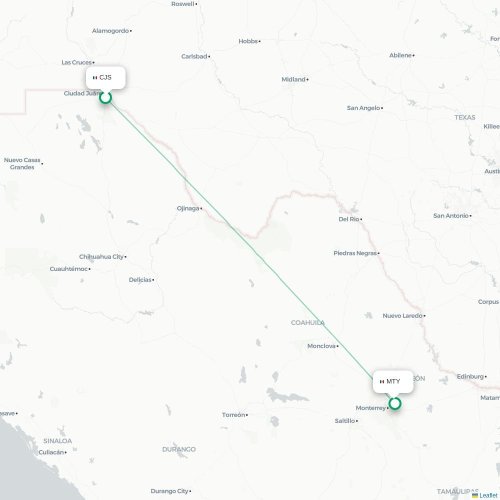 Ciudad Juarez - Monterrey karta över direktflyg
