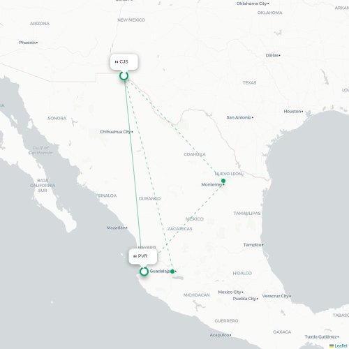 Ciudad Juarez - Puerto Vallarta karta över direktflyg