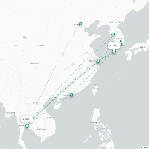 Mapa lotu bezpośredniego Czedżu – Bangkok