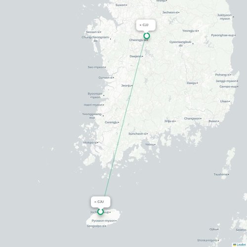 Mapa lotu bezpośredniego Czedżu – Ch'ungju