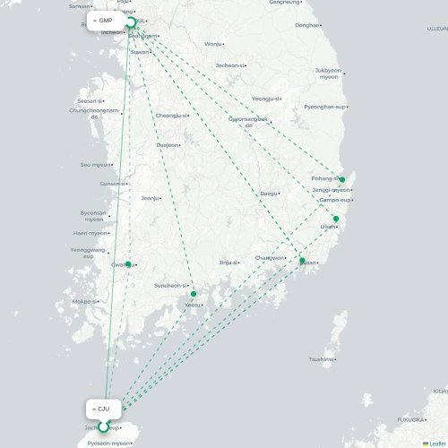 Mapa lotu bezpośredniego Czedżu – Seul