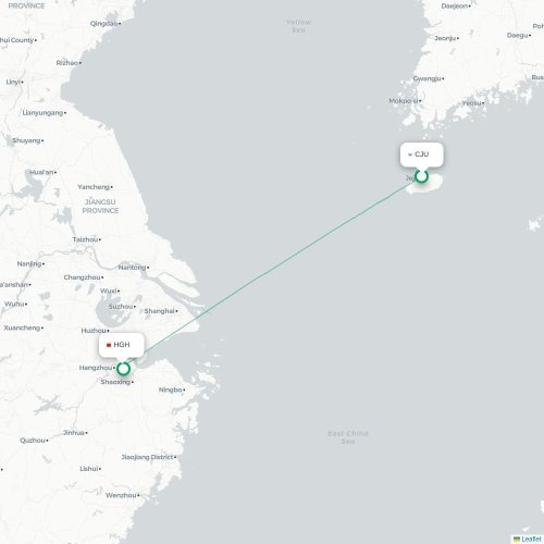 Mapa lotu bezpośredniego Czedżu – Hangzhou