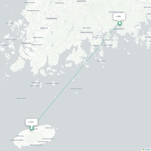 Mapa de vuelo directo Ciudad de Jeju - Jinju