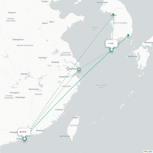 Mapa lotu bezpośredniego Czedżu – Hongkong