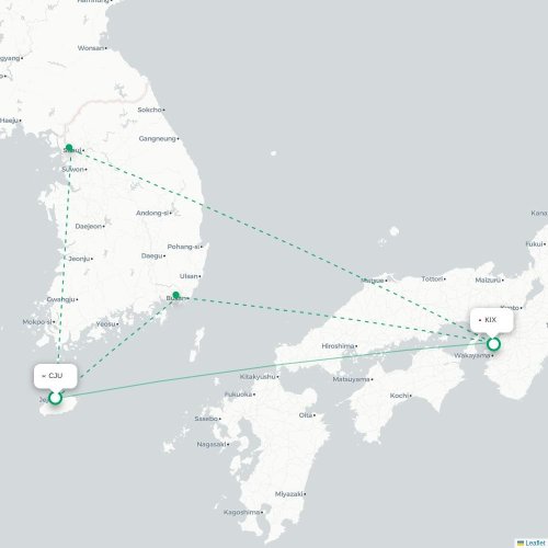 Mapa lotu bezpośredniego Czedżu – Osaka