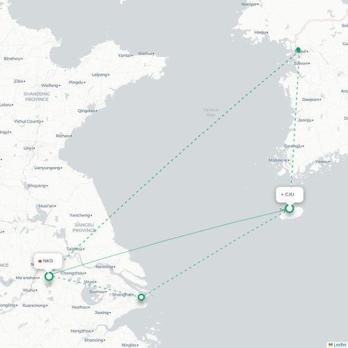 Mapa lotu bezpośredniego Czedżu – Nankin