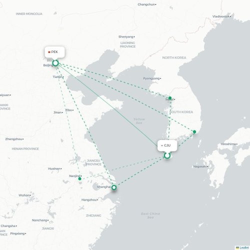 Mapa lotu bezpośredniego Czedżu – Pekin