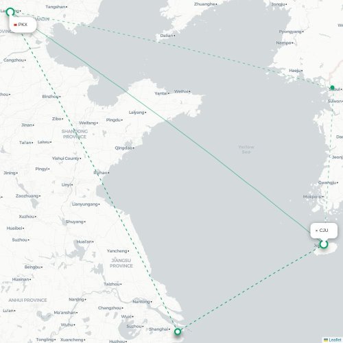 Mapa lotu bezpośredniego Czedżu – Pekin