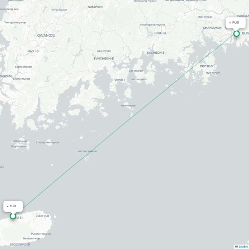 Mapa lotu bezpośredniego Czedżu – Pusan