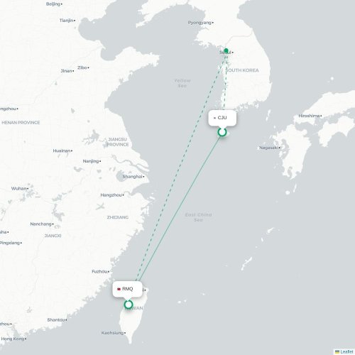 Mapa lotu bezpośredniego Czedżu – Taizhong