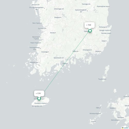 Mapa lotu bezpośredniego Czedżu – Taegu