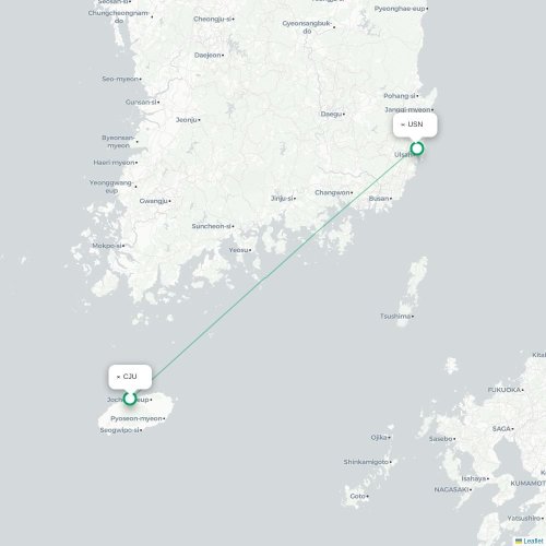 Mapa lotu bezpośredniego Czedżu – Ulsan