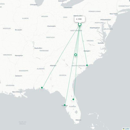 Mapa de vuelo directo Clarksburg - Tampa