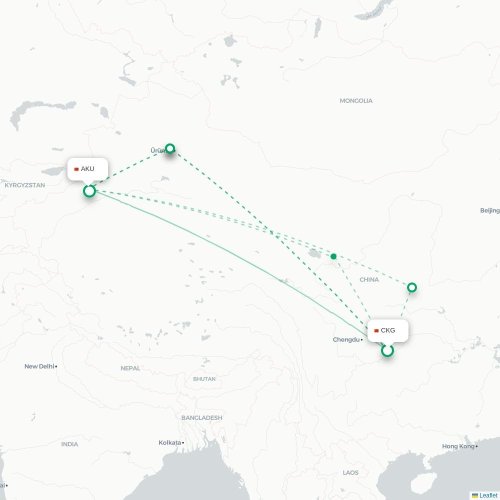 Mapa lotu bezpośredniego Chongqing – Aksu