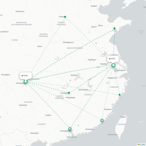 Mapa lotu bezpośredniego Chongqing – Changzhou