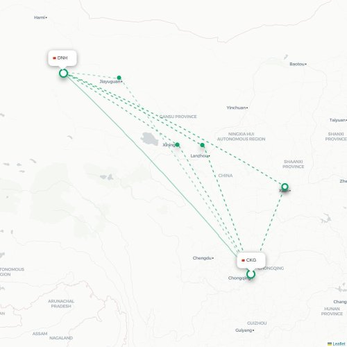 Mapa lotu bezpośredniego Chongqing – Jiuquan