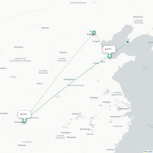 Mapa lotu bezpośredniego Chongqing – Dongying