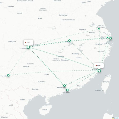 Mapa de vuelo directo Chongqing - Fuzhou