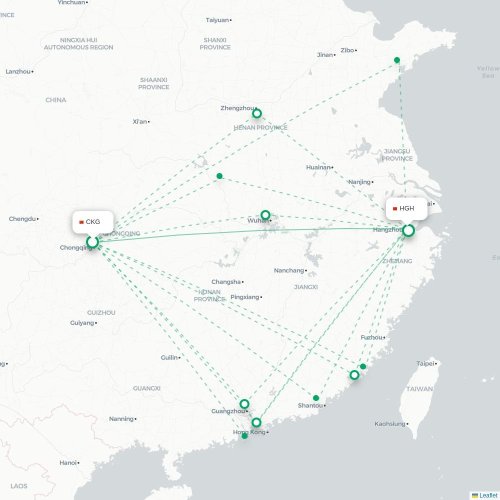 Mapa lotu bezpośredniego Chongqing – Hangzhou