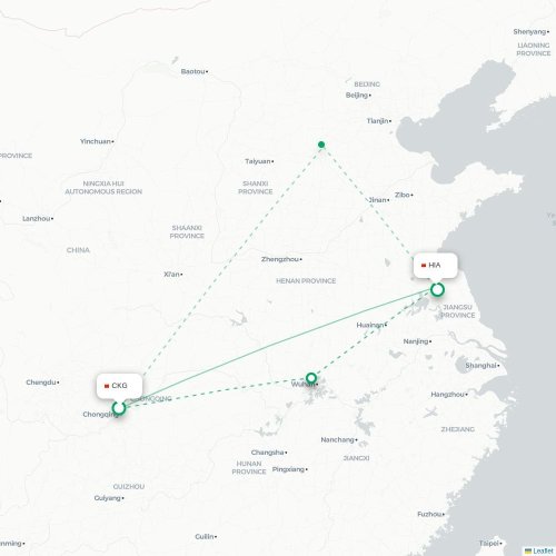 Mapa de vuelo directo Chongqing - Huai'an