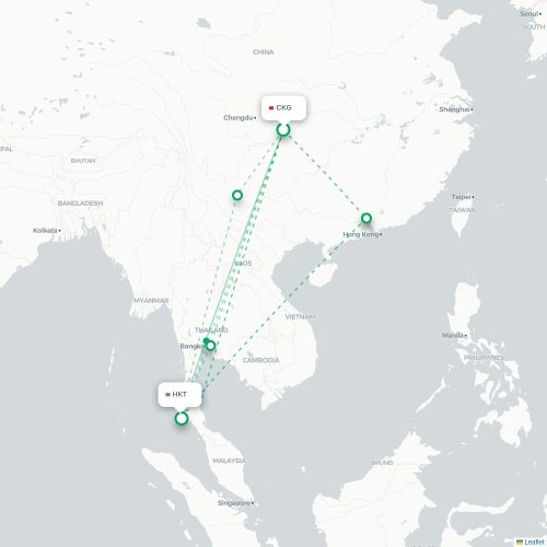 Mapa lotu bezpośredniego Chongqing – Phuket
