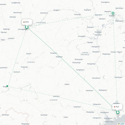 Mapa lotu bezpośredniego Chongqing – Huizhou