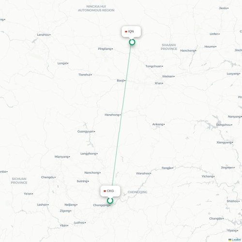 Mapa lotu bezpośredniego Chongqing – Qingyang