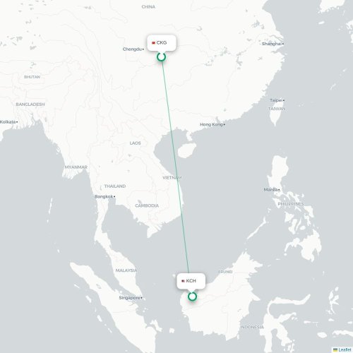 Mapa lotu bezpośredniego Chongqing – Kuching