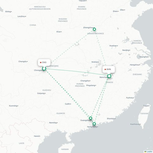 Mapa lotu bezpośredniego Chongqing – Nanchang
