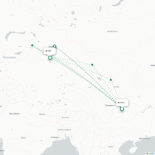 Mapa lotu bezpośredniego Chongqing – Bayingolin