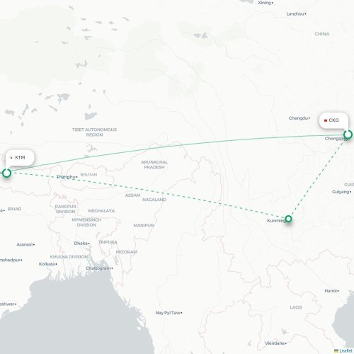 Mapa lotu bezpośredniego Chongqing – Katmandu