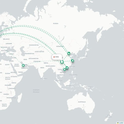 Mapa lotu bezpośredniego Chongqing – Londyn
