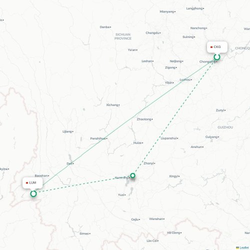 Mapa lotu bezpośredniego Chongqing – Dehong