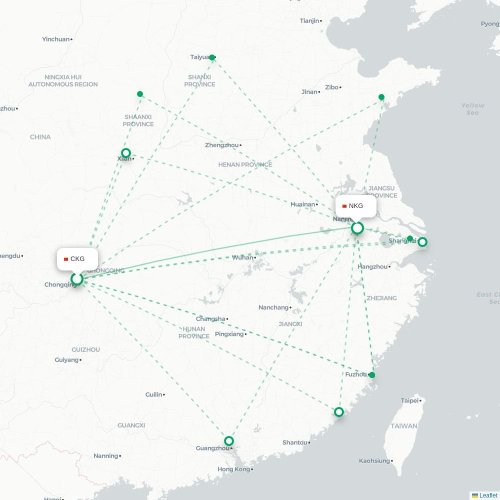 Mapa lotu bezpośredniego Chongqing – Nankin