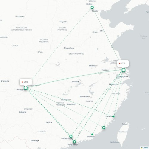 Mapa lotu bezpośredniego Chongqing – Nantong
