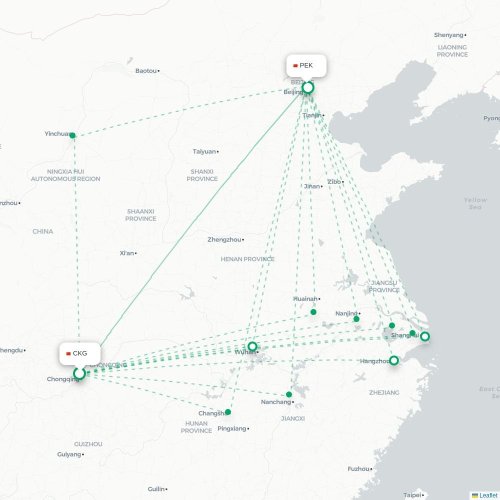 Mapa lotu bezpośredniego Chongqing – Pekin