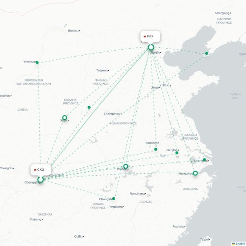 Mapa lotu bezpośredniego Chongqing – Pekin