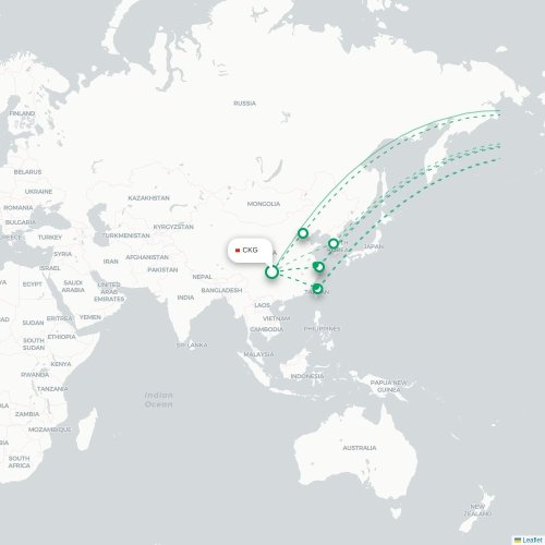 Chongqing - Seattle karta över direktflyg