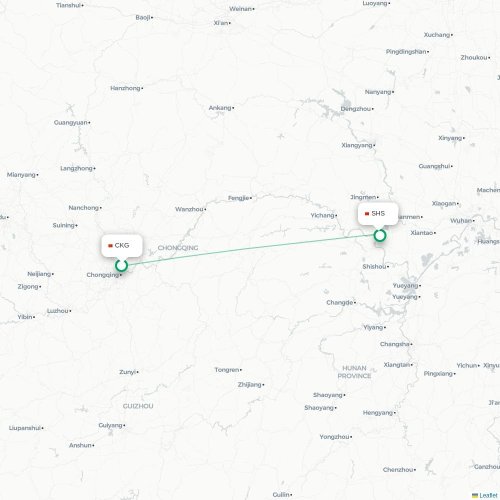 Mapa lotu bezpośredniego Chongqing – Shashi