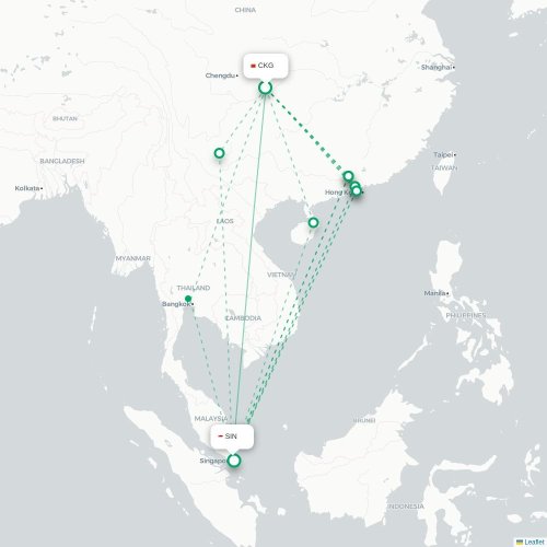 Mapa lotu bezpośredniego Chongqing – Singapur