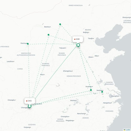Mapa lotu bezpośredniego Chongqing – Shijiazhuang
