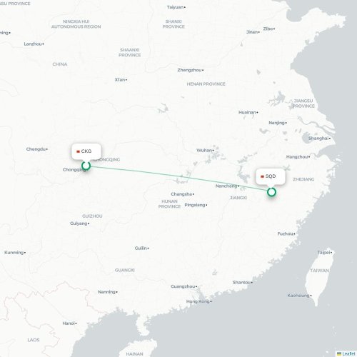 Mapa lotu bezpośredniego Chongqing – Shangrao