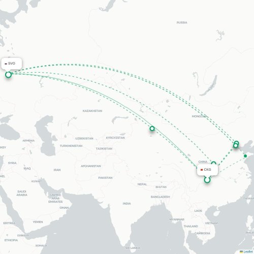 Mapa lotu bezpośredniego Chongqing – Moskwa