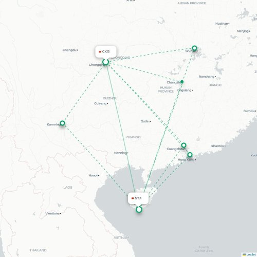 Mapa lotu bezpośredniego Chongqing – Sanya