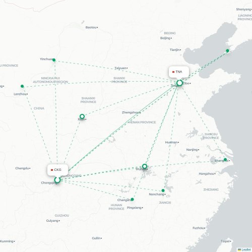 Mapa lotu bezpośredniego Chongqing – Jinan