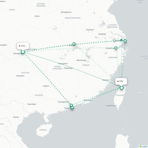 Mapa lotu bezpośredniego Chongqing – Tajpej