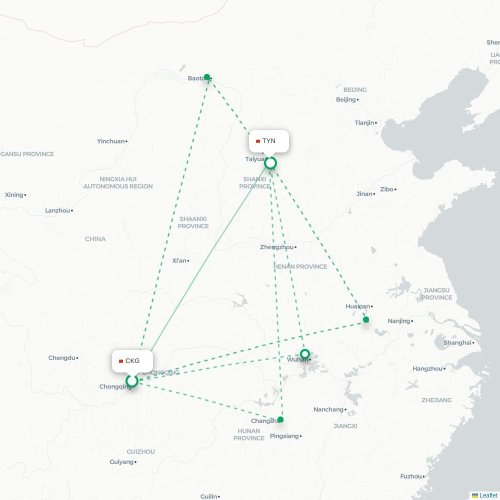 Mapa lotu bezpośredniego Chongqing – Taiyuan