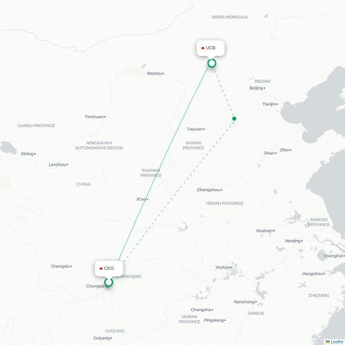 Mapa lotu bezpośredniego Chongqing – Ulunqab