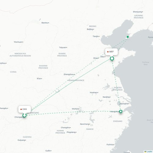Mapa lotu bezpośredniego Chongqing – Weifang